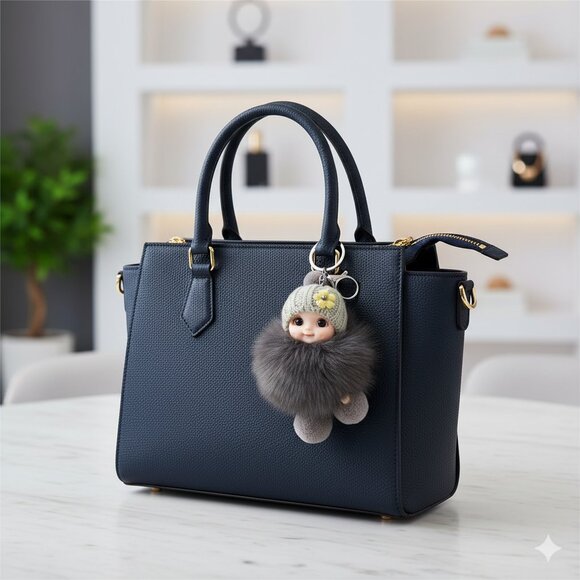 Cute Smiling Fur Baby Keychain with LOVE tag, Plush rabbit fur, Bag Charm - Picture 10 of 12